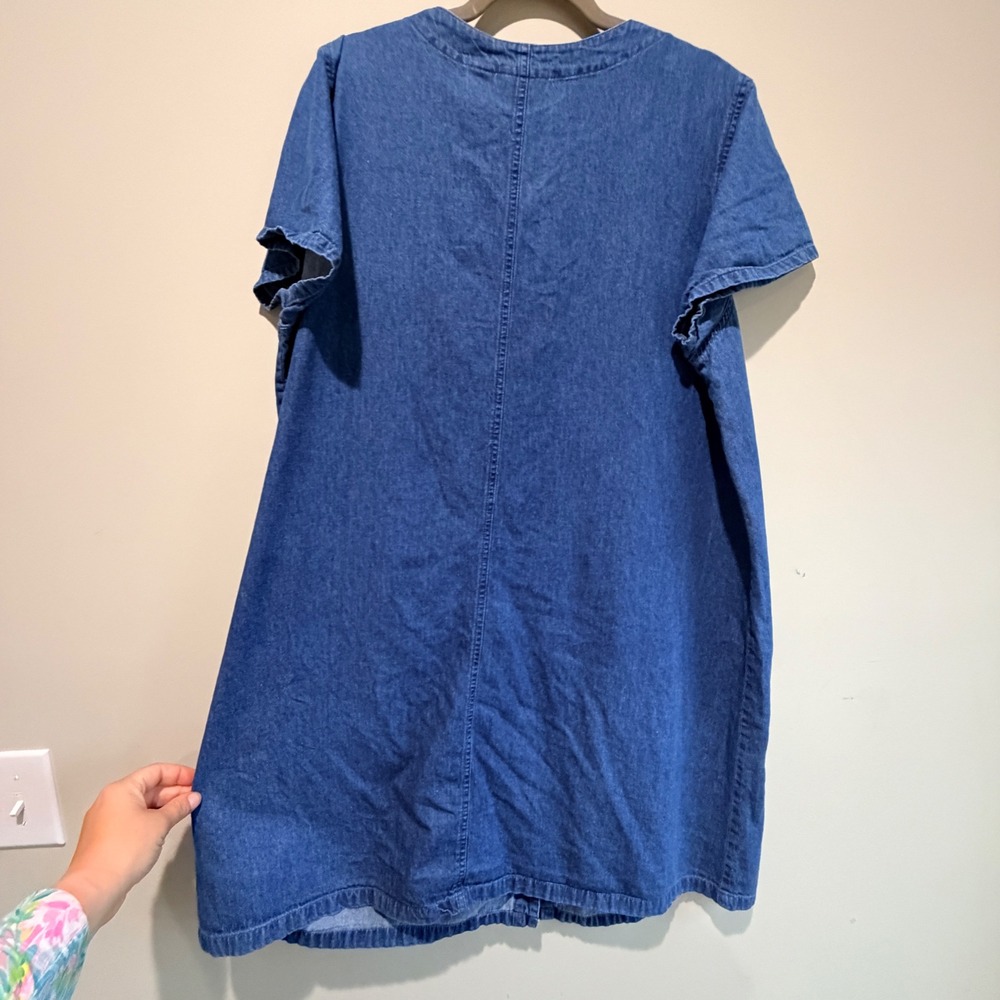 VTG Proudly Plus Denim Button Fromt Dress 3X Floral Embroidered Shift Cottage - Picture 6 of 8